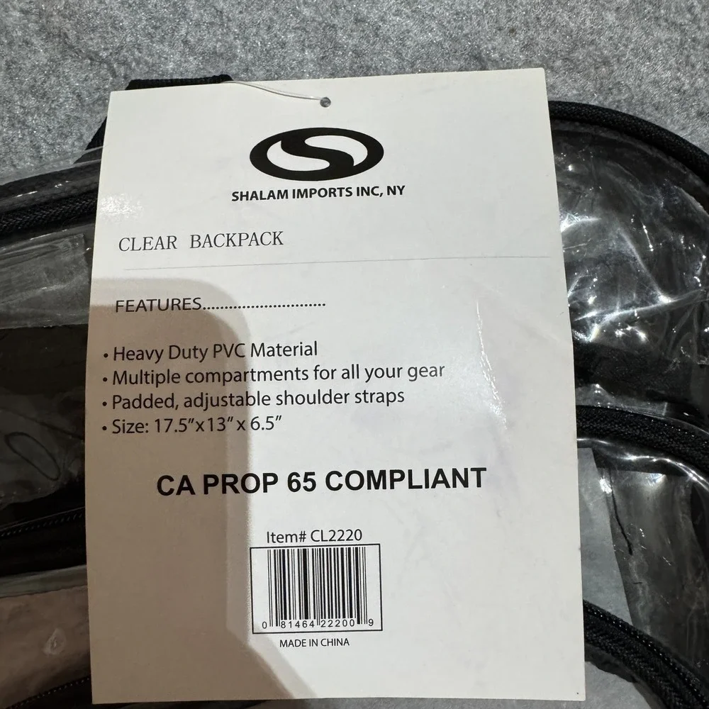 Shalam Imports CL2220 Clear Backpack Large Transparent Heavy Duty PVC